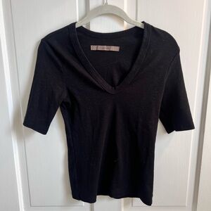 Enza Costa Black V-Neck Elbow Sleeve Tee